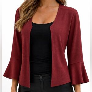 Perceptions Womens Cardigan with Flounce Sleeves, Textured, Knit, Open Front PXL